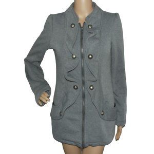Vanity Fleece Sherpa Lined Jacket Size Medium Gray coat ruffle zip military m